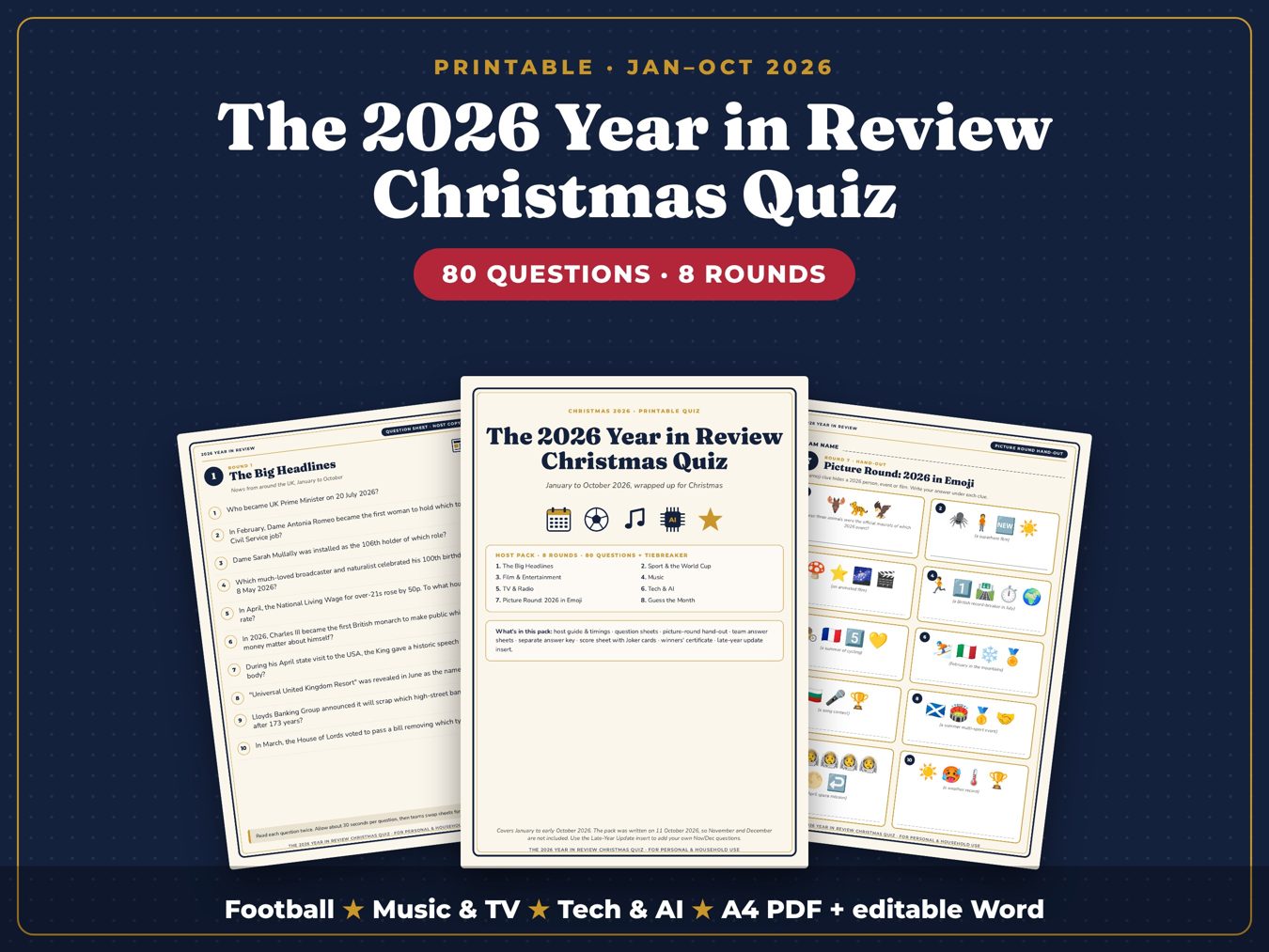 The 2026 Year in Review Christmas Quiz printable quiz pack preview